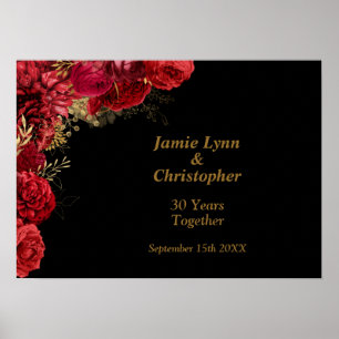 Poster d'anniversaire du Mariage Floral Rouge pers
