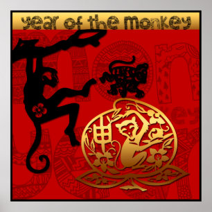 Poster d'anniversaire du singe mignon chinois Anné