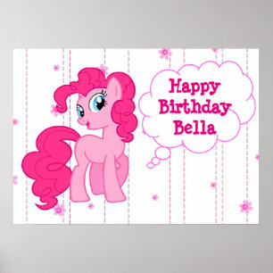 Poster d'anniversaire personnalisé Pony rose heure