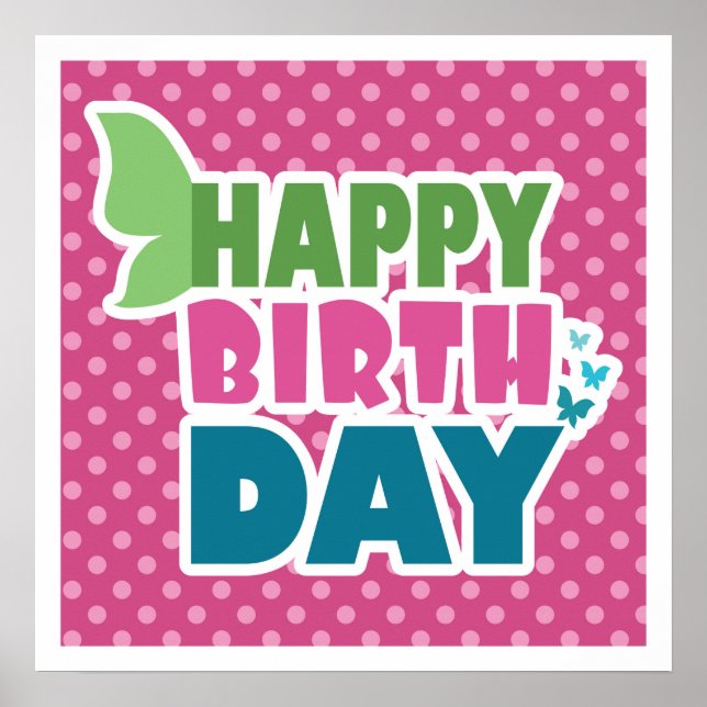 Poster d'anniversaire rose pour filles. (Devant)