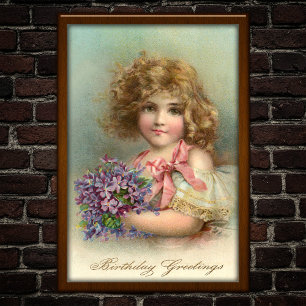 Poster d'anniversaire vintage 1904 Blonde Girl Vio