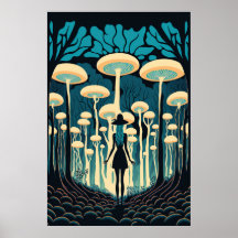 Poster Dans La Forêt Des Champignons