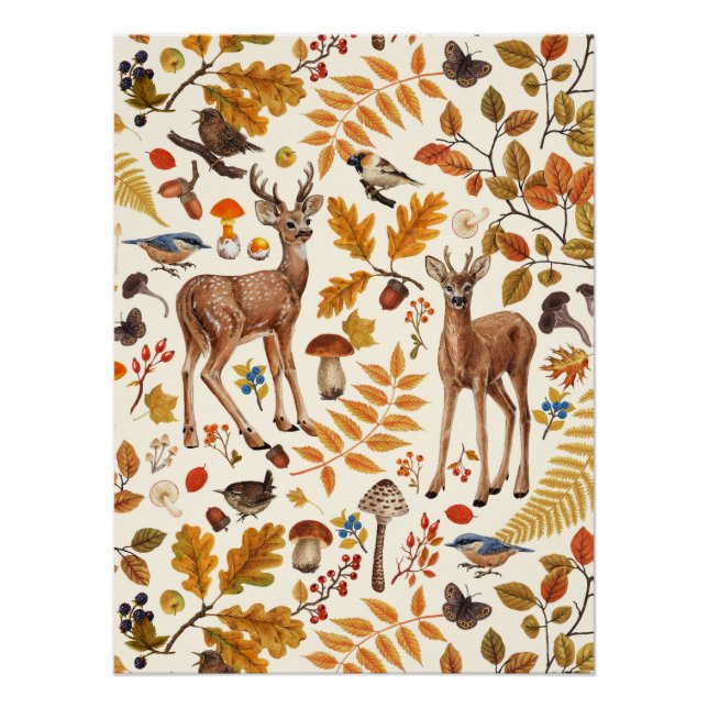 Poster Dans les bois / Cerf d'automne sur noir (Devant)