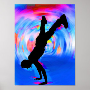 Poster Danse De Rue, Silhouette, Blues/Reds/Rose