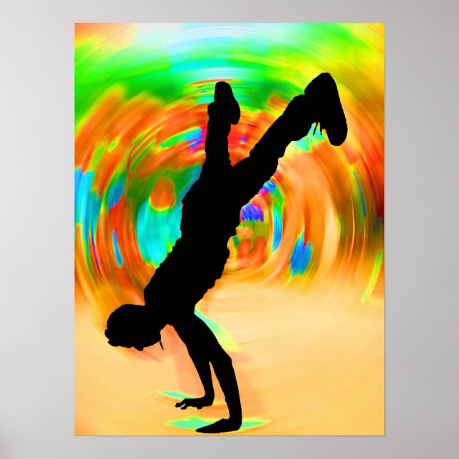 Poster Danse De Rue, Silhouette, Vert/Orange/Jaunes (Devant)