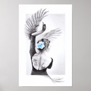 Poster Danse de Swan femme ballet Dessin surréaliste