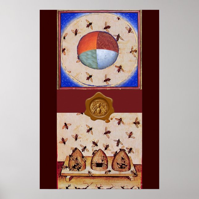 Poster DANSE DES ABEILLES À MIEL AVEC 4 ÉLÉMENTS, Sceau d (Devant)