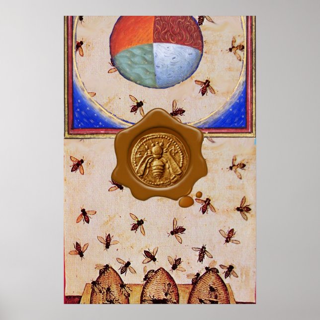 Poster DANSE DES ABEILLES À MIEL AVEC 4 ÉLÉMENTS, Sceau d (Devant)