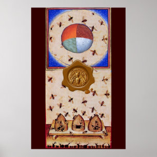 Poster DANSE DES ABEILLES À MIEL AVEC 4 ÉLÉMENTS, Sceau d