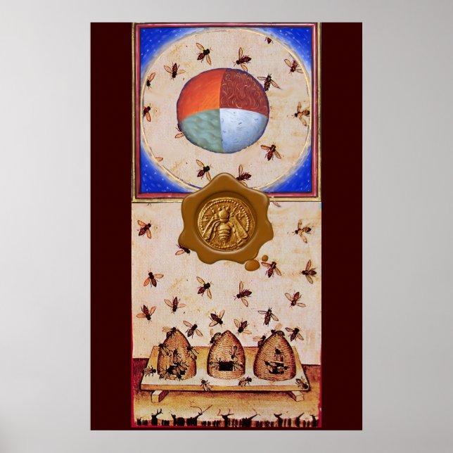 Poster DANSE DES ABEILLES À MIEL AVEC 4 ÉLÉMENTS, Sceau d (Devant)