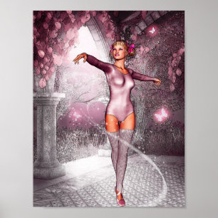 Poster Danse rose ballerine et beaux papillons