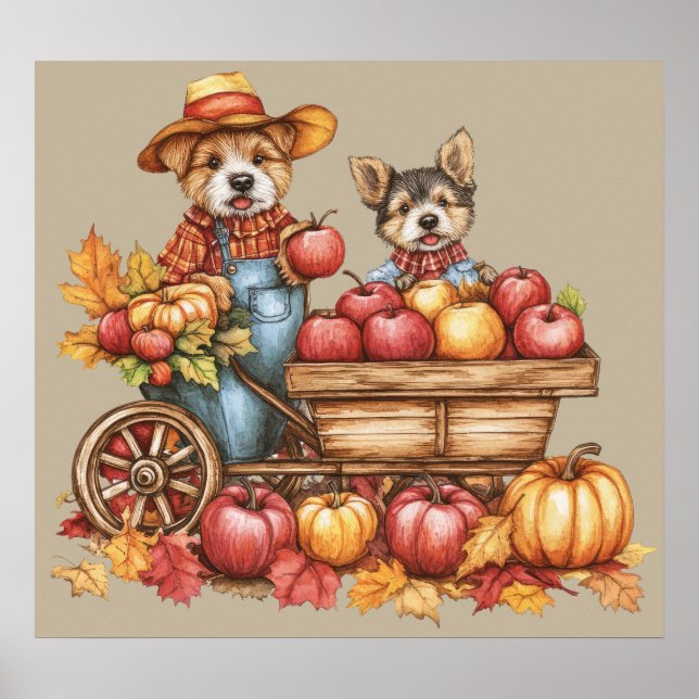 Poster d'applecart d'automne du chien (Devant)
