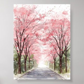 Poster d'aquarelle Cherry Blossom Street