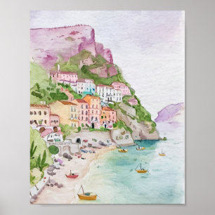 Poster d'aquarelle de la côte d'Amalfi