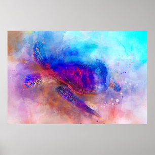 Poster d'aquarelle de la tortue de mer d'Hawaï