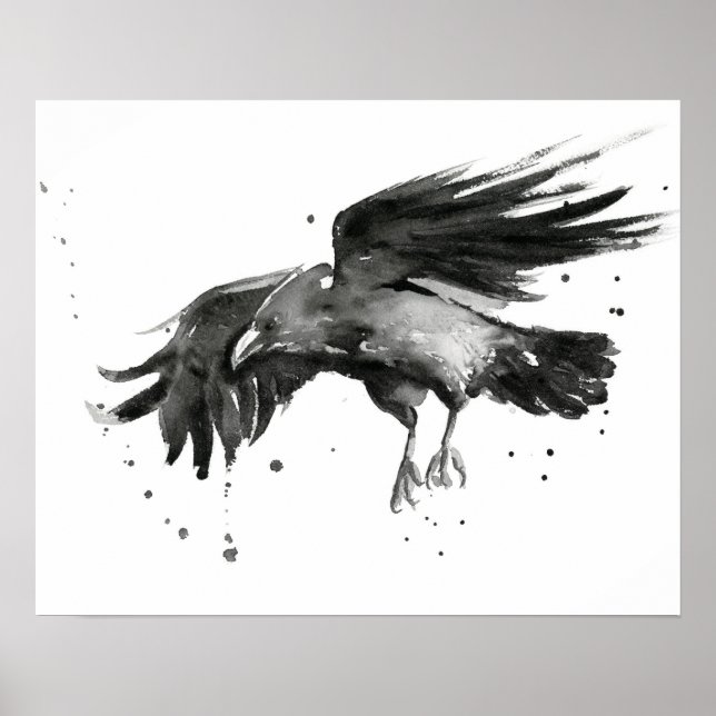 Poster d'aquarelle de peinture de corbeau volant I (Devant)
