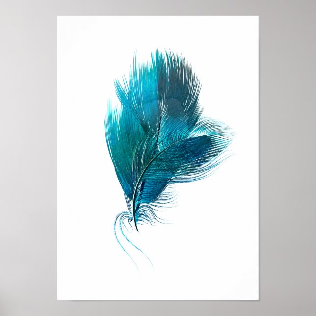Poster d'aquarelle en plumes bleues (Devant)