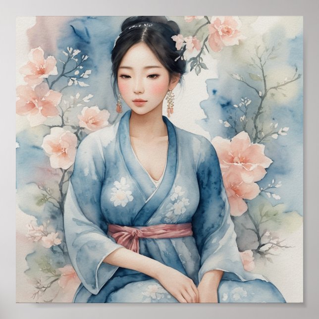 Poster d'aquarelle femme asiatique (Devant)