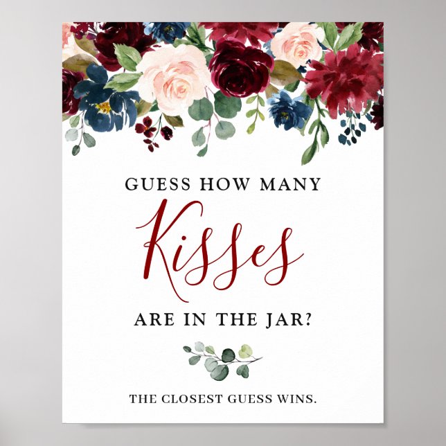 Poster d'aquarelle florale bleu bleu de la marine  (Devant)