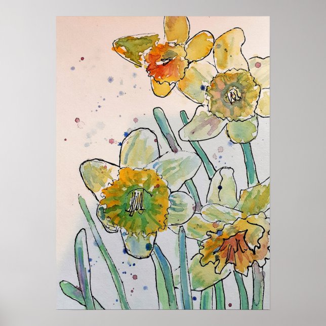 Poster d'aquarelle jaune jonquille florale (Devant)