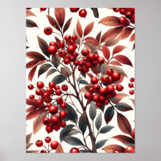 Poster d'aquarelle Motif de fruits d'hiver rouge