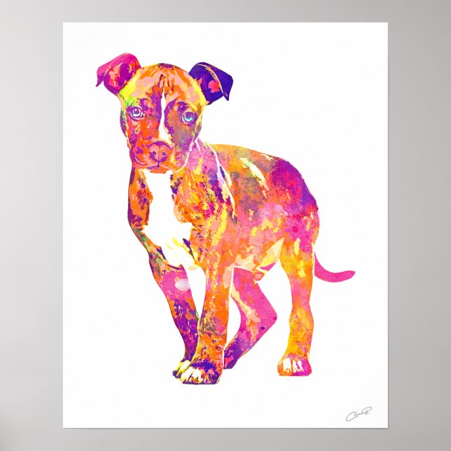 Poster d'aquarelle Pit Bull Puppy Pop Art (Devant)