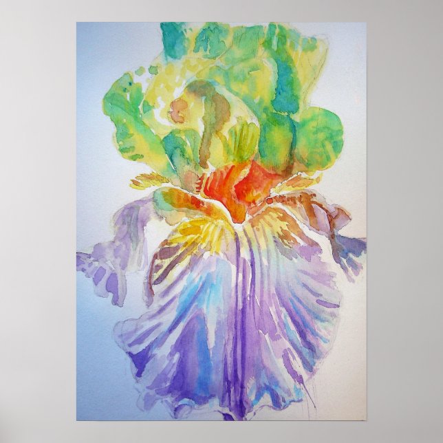 Poster d'aquarelle violet Iris Floral Flowers (Devant)