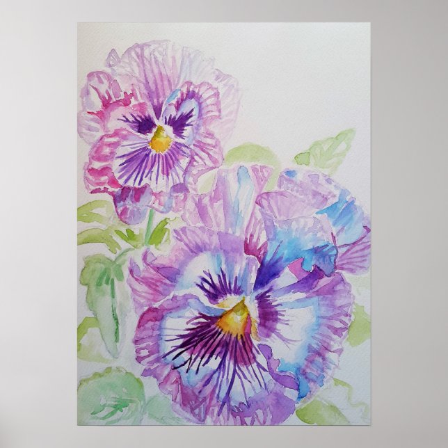 Poster d'aquarelle violet Pansy Art Floral Fleurs (Devant)