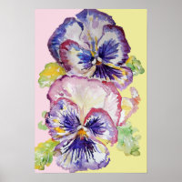 Poster d'aquarelle violet Pansy Art Floral Fleurs