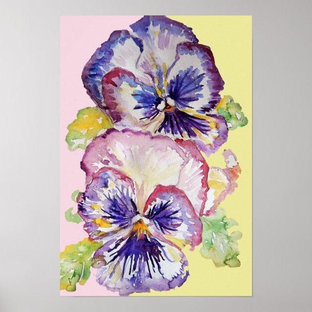 Poster d'aquarelle violet Pansy Art Floral Fleurs (Devant)