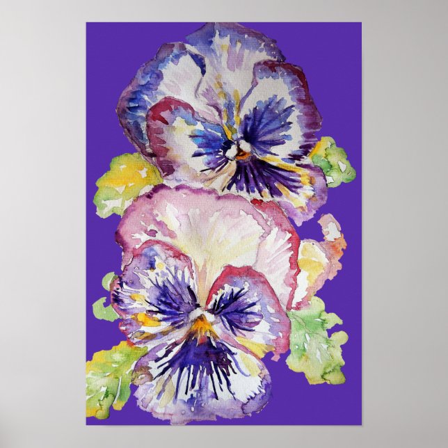 Poster d'aquarelle violet Pansy Art Floral Fleurs (Devant)