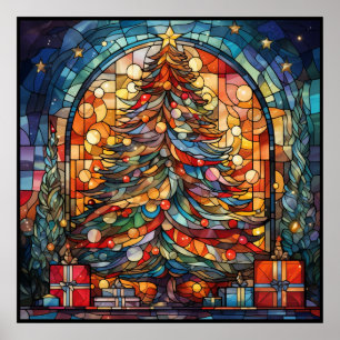 Poster d'arbre de Noël en verre satiné