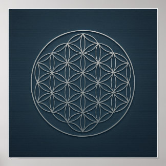 Poster d'argent Flower of Life Navy