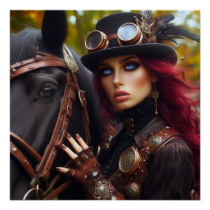 Poster Dark Rider Steampunk Victorian Lady