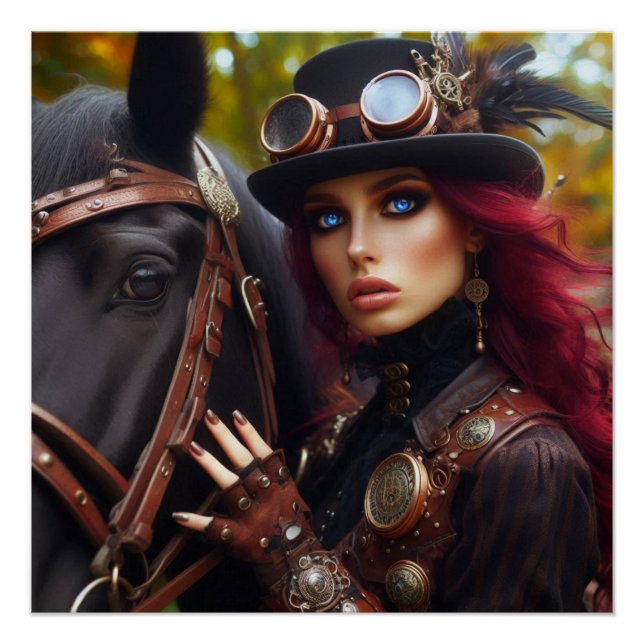 Poster Dark Rider Steampunk Victorian Lady (Devant)
