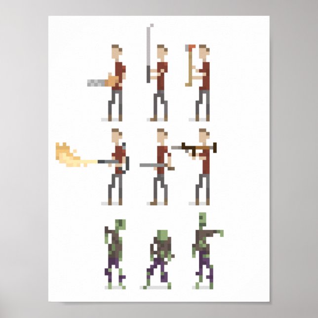 Poster d'art à 8 bits Mini Zombie Apocalypse Pixel (Devant)