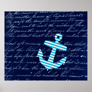 Poster d'art à ancre bleue rayée marine