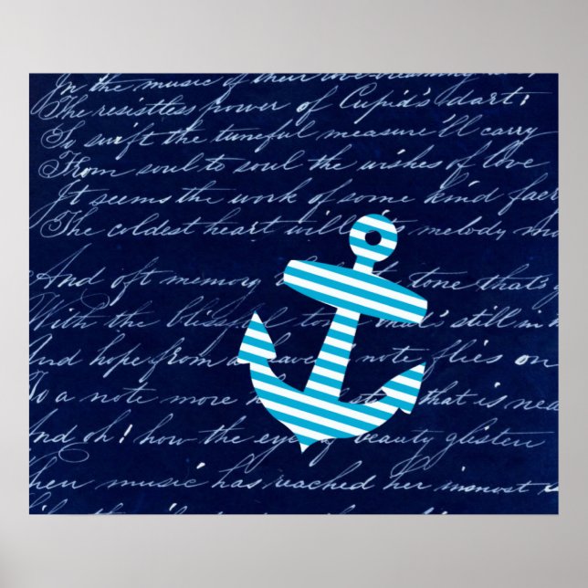 Poster d'art à ancre bleue rayée marine (Devant)