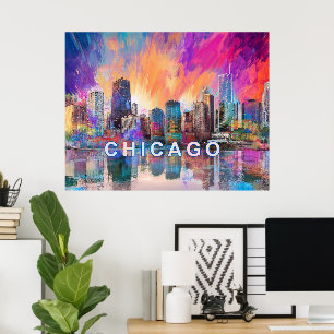 Poster d'art Abstrait coloré de Chicago Skyline