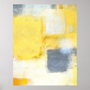 Poster d'art Abstrait gris et jaune 'Busted' Impri