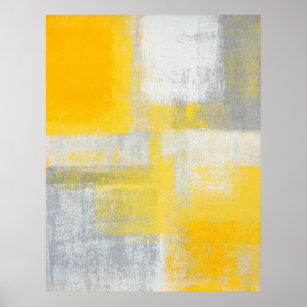 Poster d'art Abstrait gris et jaune 'Cliff' Imprim