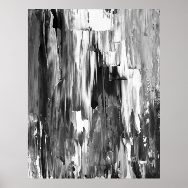 Poster d'art Abstrait 'Melted' en noir et blanc (Devant)