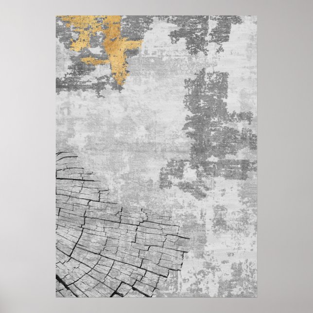 Poster d'art Abstrait moderne Gold & Grey Wall (Devant)