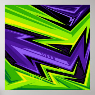 Poster d'art Abstrait violet et vert citron