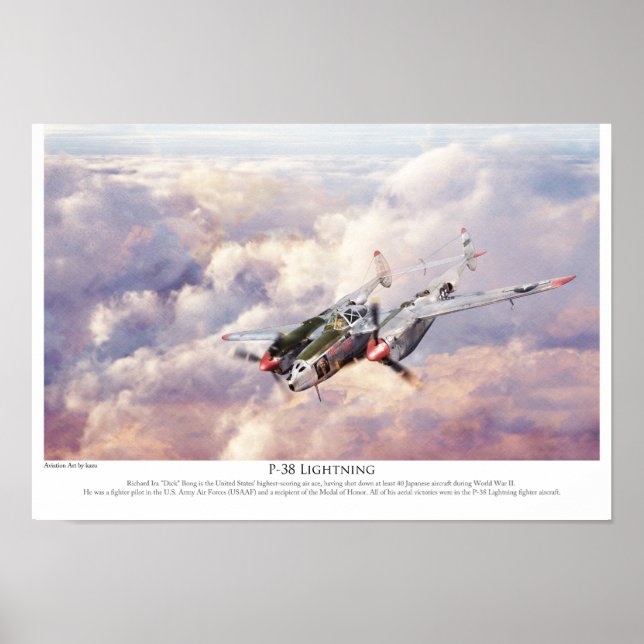 Poster d'art aéronautique "P-38J Lightning" (Devant)