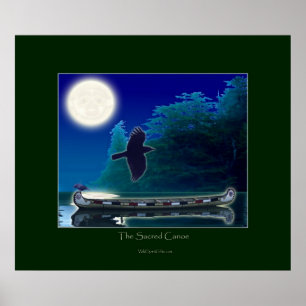 Poster d'art amérindien Canoe, Ravens & Moon