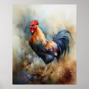 Poster d'art animal de ferme de coq Imprimer Poste