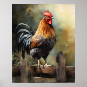 Poster d'art animal de ferme de coq Imprimer Poste