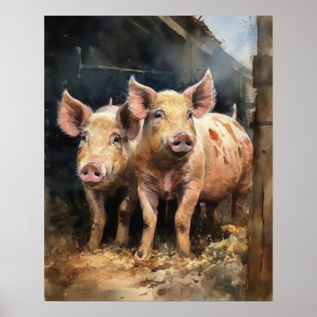 Poster d'art animal de ferme de porc (Devant)