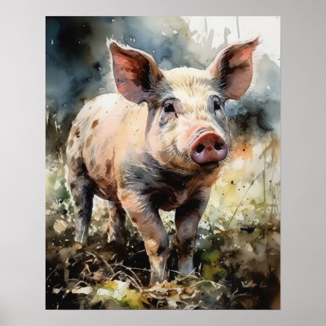 Poster d'art animal de ferme de porc (Devant)
